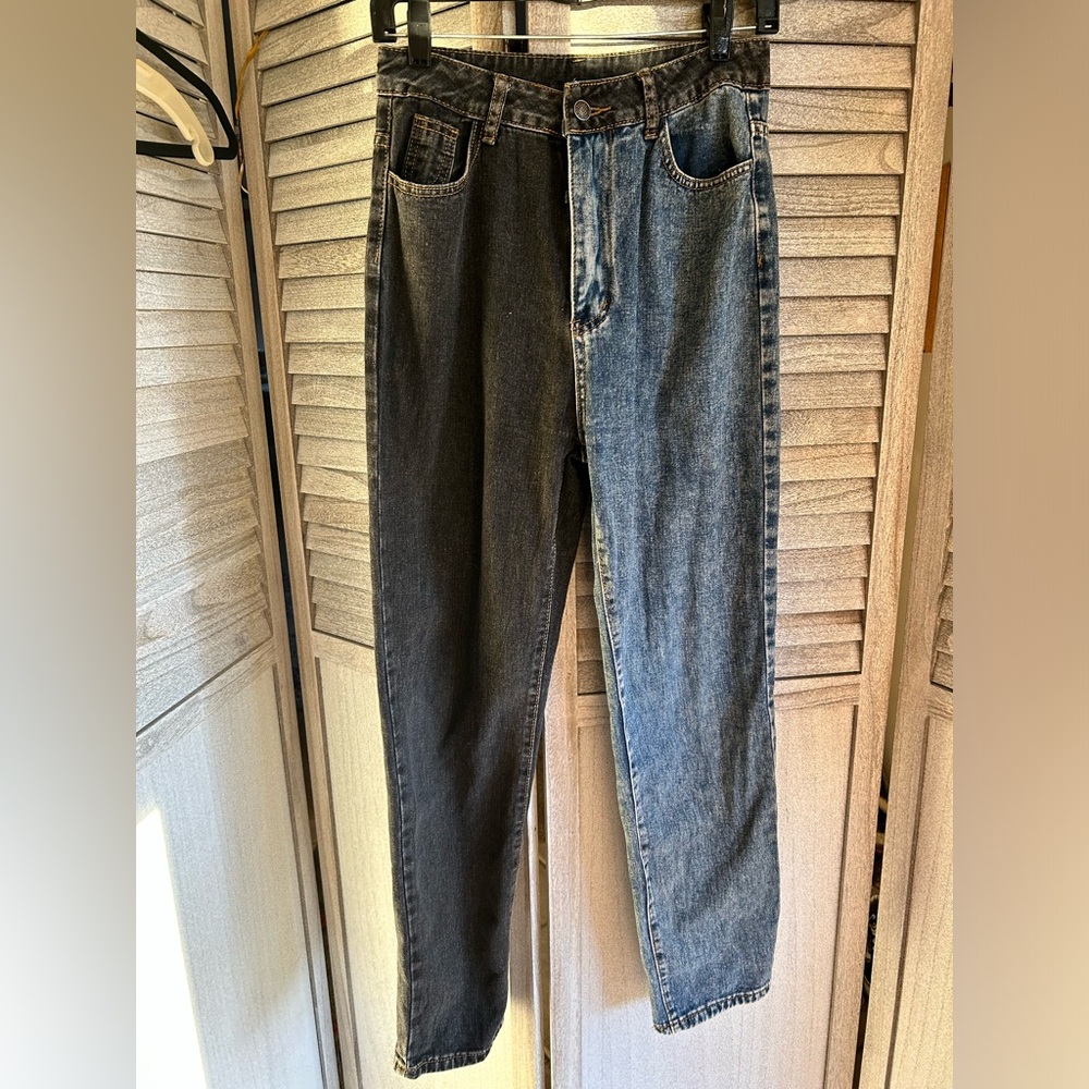 SHEIN Two Tone Black & Blue Jeans Pants Womans 4 Small Juniors Petites 26” waist